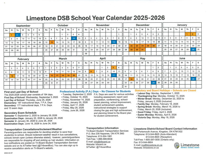 LDSB School Year Calendar